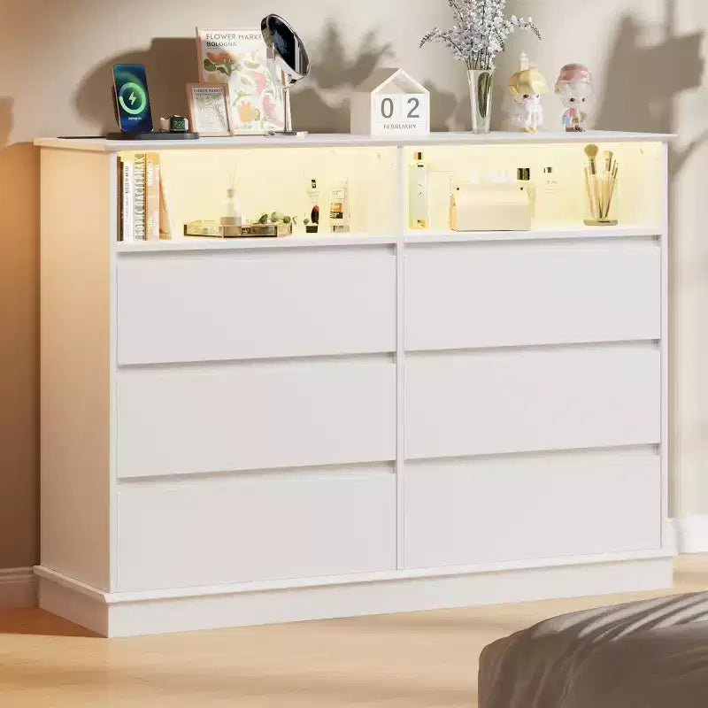 Commode de chambre à coucher, commode à 6 tiroirs, commode large à 6 tiroirs avec espace ouvert, armoire de rangement moderne grande capacité, salon, couloir