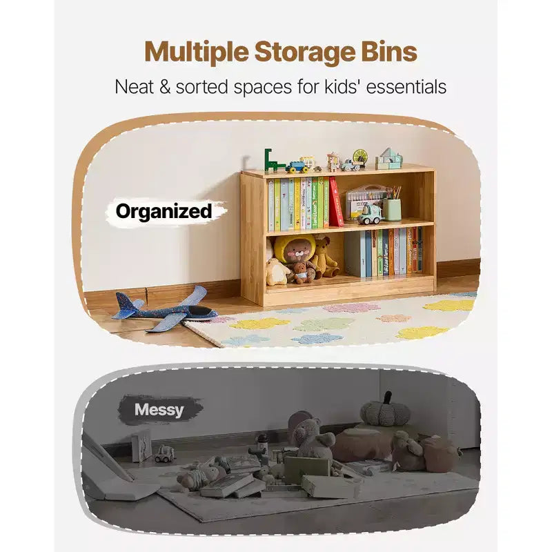 Étagère Montessori VEVOR, organisateur de rangement de jouets de 90 cm de large, meuble de rangement d'exposition pour enfants à 2 niveaux, mobilier de garderie, étagère pour enfants pour crèche, marron