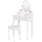 JOYMOR Kids Vanity Set with 3 Drawers, Princess Makeup Table & Chair with Rotatable Mirror for Girls