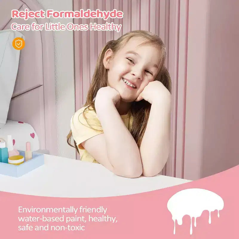 Coiffeuse pour enfants JOYMOR avec 3 tiroirs, table et chaise de maquillage de princesse avec miroir rotatif pour filles