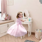 Coiffeuse pour enfants JOYMOR avec 3 tiroirs, table et chaise de maquillage de princesse avec miroir rotatif pour filles