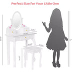 Coiffeuse pour enfants JOYMOR avec 3 tiroirs, table et chaise de maquillage de princesse avec miroir rotatif pour filles