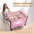 Cododo double JOYMOR pour bébé, berceau rose cododo, convertible en cododo et parc, avec roues, freins