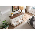 Okak Farmhouse – Commodes de console avec tiroirs et base, commode de chambre à coucher, salon, commode rustique en bois avec poignée anneau