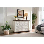 Okak Farmhouse – Commodes de console avec tiroirs et base, commode de chambre à coucher, salon, commode rustique en bois avec poignée anneau
