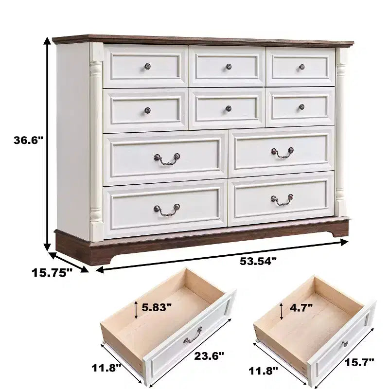 Okak Farmhouse – Commodes de console avec tiroirs et base, commode de chambre à coucher, salon, commode rustique en bois avec poignée anneau