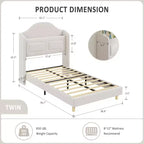 Cadre de lit double avec tête de lit de rangement et lumières LED, lit plateforme tapissé en velours pour enfants, aucun sommier tapissier requis, cadre robuste en métal et bois