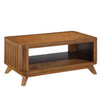Zeus et Ruta Table basse rectangulaire en bois 105,4 cm avec pieds en bois massif et étagère de rangement ouverte pour salon, montage facile, noyer