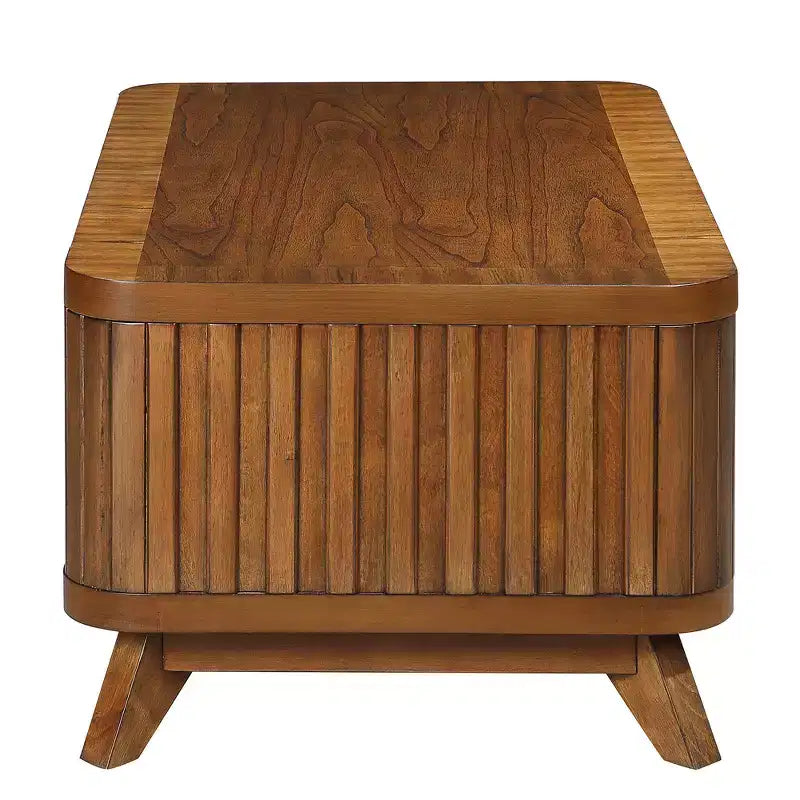Zeus et Ruta Table basse rectangulaire en bois 105,4 cm avec pieds en bois massif et étagère de rangement ouverte pour salon, montage facile, noyer