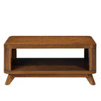 Zeus et Ruta Table basse rectangulaire en bois 105,4 cm avec pieds en bois massif et étagère de rangement ouverte pour salon, montage facile, noyer