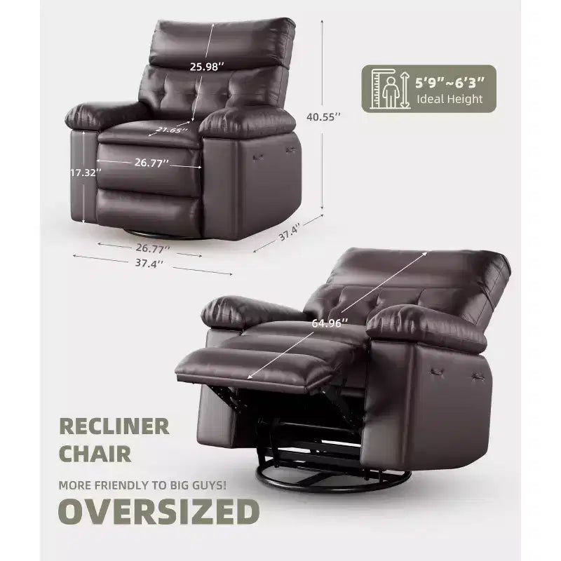 Fauteuil inclinable électrique à 360°, pivotant avec fonction chauffage et massage, en cuir PU (remplissage éponge 1,5X pour salon)