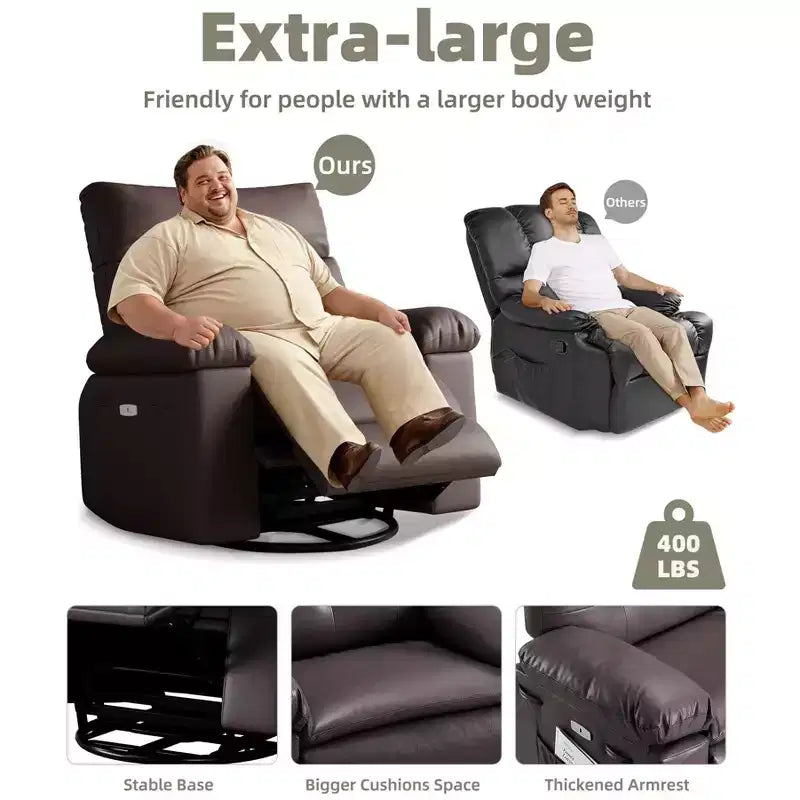 Fauteuil inclinable électrique à 360°, pivotant avec fonction chauffage et massage, en cuir PU (remplissage éponge 1,5X pour salon)