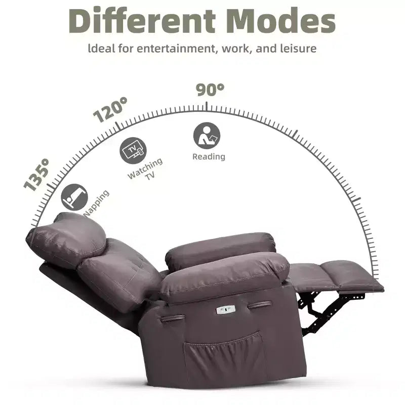 Fauteuil inclinable électrique à 360°, pivotant avec fonction chauffage et massage, en cuir PU (remplissage éponge 1,5X pour salon)