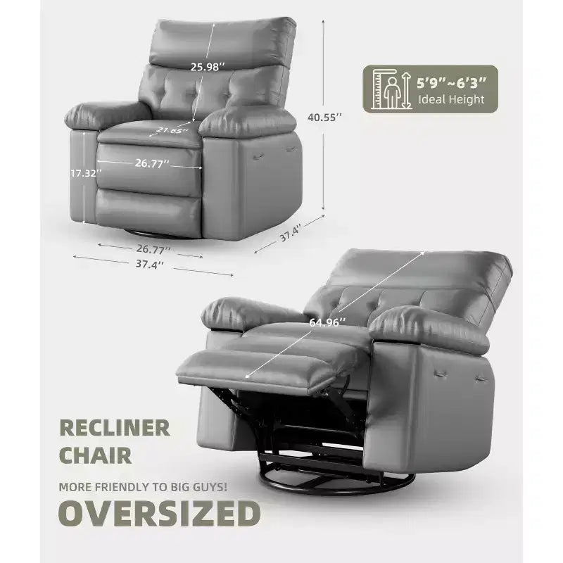 Fauteuil inclinable électrique à 360°, pivotant avec fonction chauffage et massage, en cuir PU (remplissage éponge 1,5X pour salon)