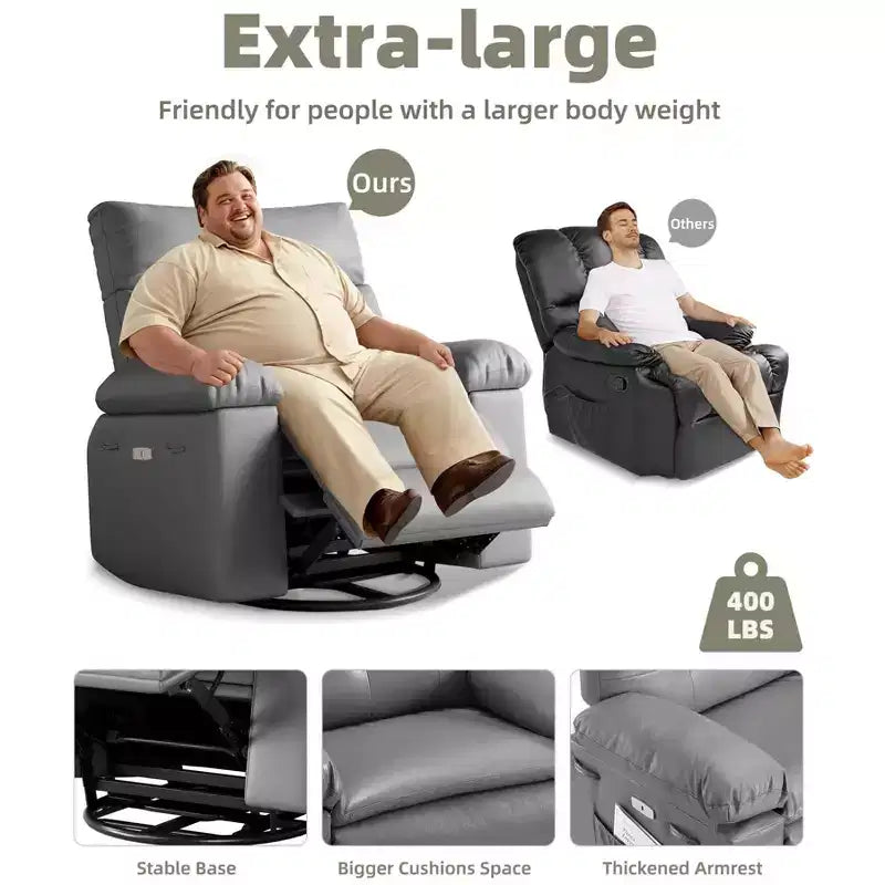 Fauteuil inclinable électrique à 360°, pivotant avec fonction chauffage et massage, en cuir PU (remplissage éponge 1,5X pour salon)