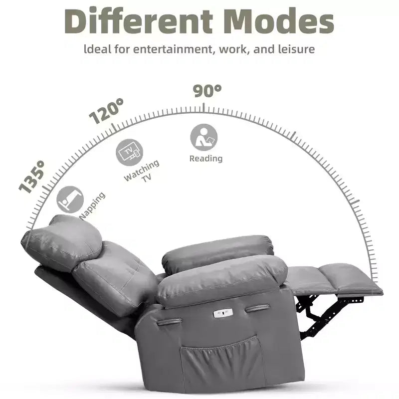 Fauteuil inclinable électrique à 360°, pivotant avec fonction chauffage et massage, en cuir PU (remplissage éponge 1,5X pour salon)