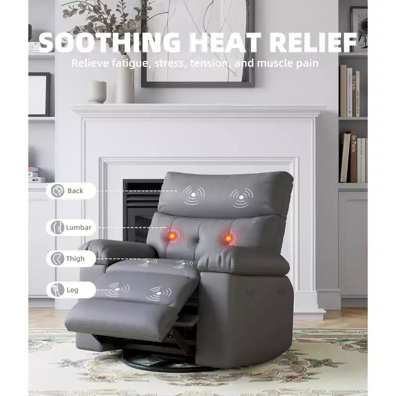 Fauteuil inclinable électrique à 360°, pivotant avec fonction chauffage et massage, en cuir PU (remplissage éponge 1,5X pour salon)