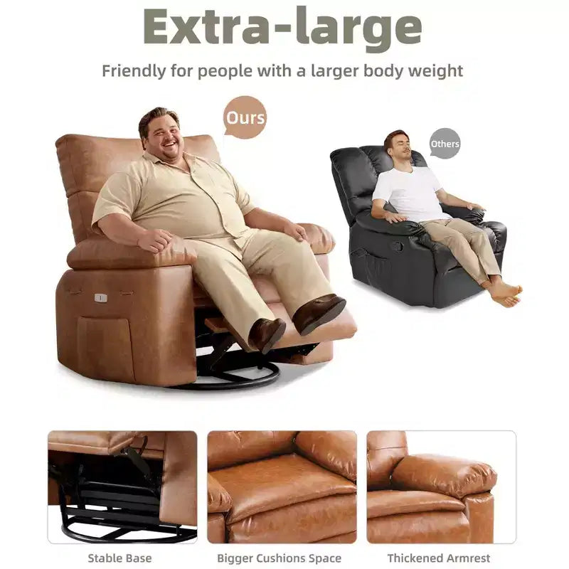 Fauteuil inclinable électrique à 360°, pivotant avec fonction chauffage et massage, en cuir PU (remplissage éponge 1,5X pour salon)