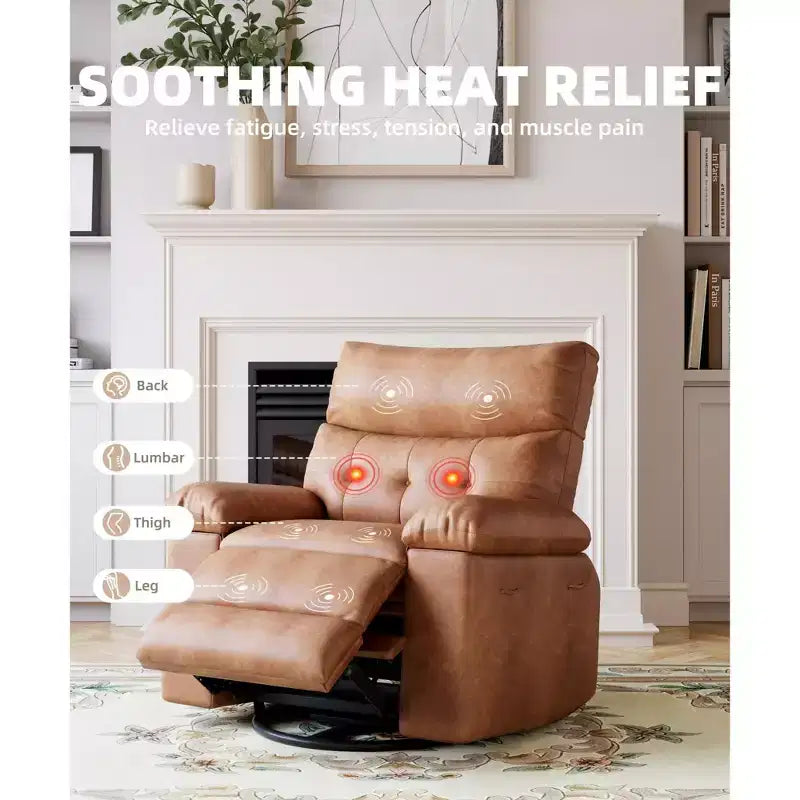 Fauteuil inclinable électrique à 360°, pivotant avec fonction chauffage et massage, en cuir PU (remplissage éponge 1,5X pour salon)