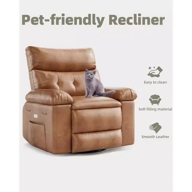 Fauteuil inclinable électrique à 360°, pivotant avec fonction chauffage et massage, en cuir PU (remplissage éponge 1,5X pour salon)