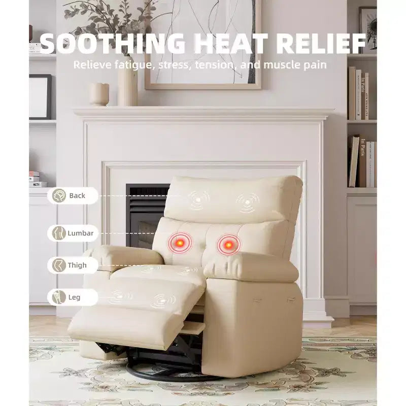 Fauteuil inclinable électrique à 360°, pivotant avec fonction chauffage et massage, en cuir PU (remplissage éponge 1,5X pour salon)