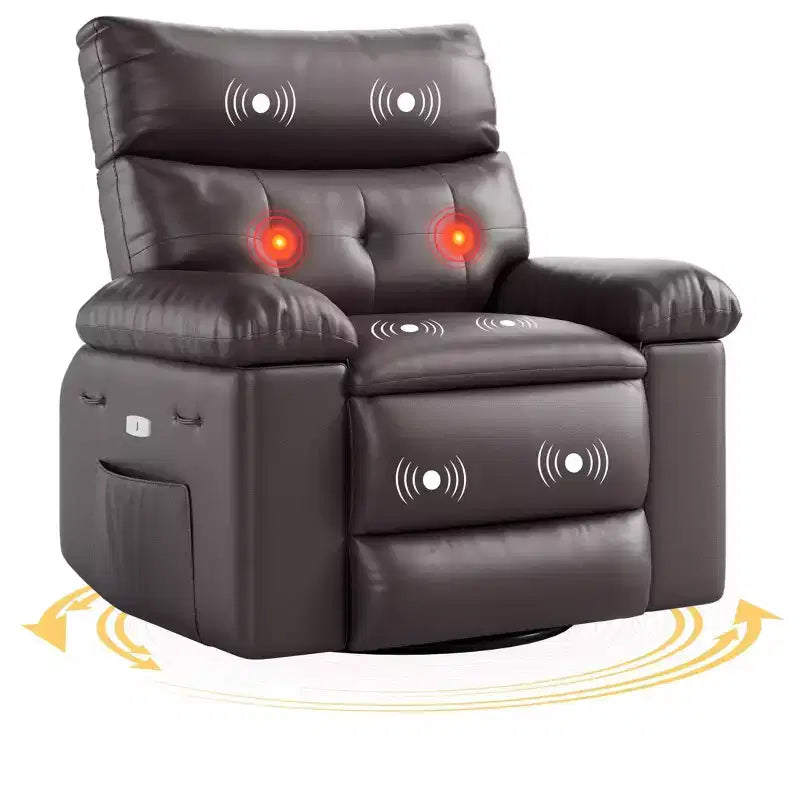 Fauteuil inclinable électrique à 360°, pivotant avec fonction chauffage et massage, en cuir PU (remplissage éponge 1,5X pour salon)