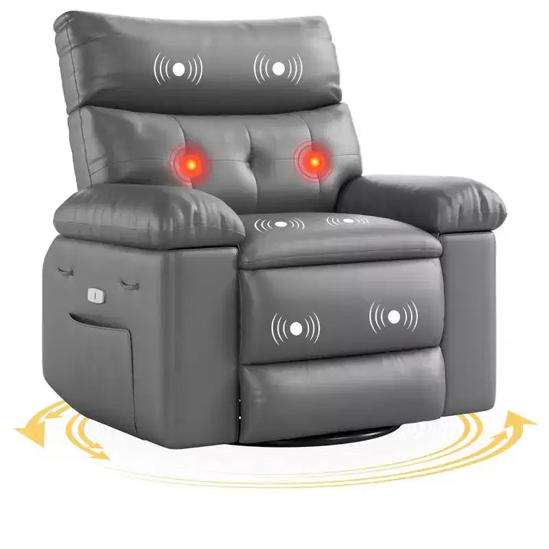 Fauteuil inclinable électrique à 360°, pivotant avec fonction chauffage et massage, en cuir PU (remplissage éponge 1,5X pour salon)