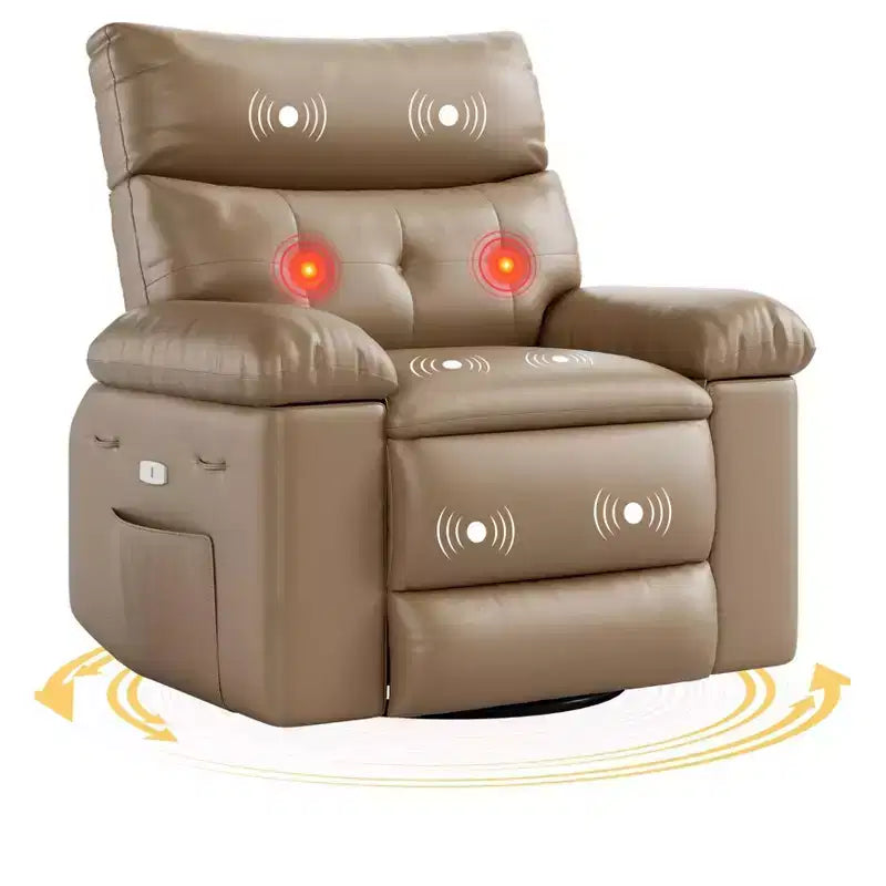 Fauteuil inclinable électrique à 360°, pivotant avec fonction chauffage et massage, en cuir PU (remplissage éponge 1,5X pour salon)