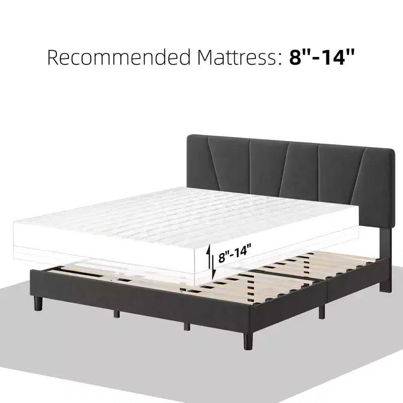 Cadre de lit King Size avec tête de lit réglable, sommier tapissier King en tissu avec lattes en bois robustes, support de matelas