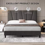Cadre de lit King Size avec tête de lit réglable, sommier tapissier King en tissu avec lattes en bois robustes, support de matelas