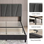 Cadre de lit King Size avec tête de lit réglable, sommier tapissier King en tissu avec lattes en bois robustes, support de matelas