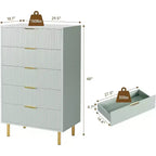 Commode à 5 tiroirs, Organiseur de rangement en bois avec poignées dorées, Commode de style moderne pour chambre à coucher, salon