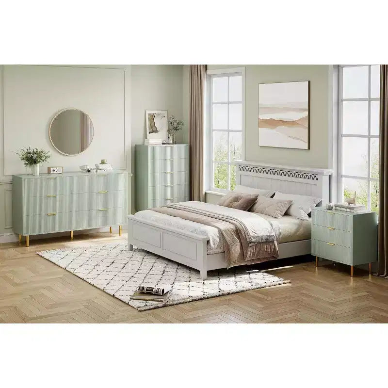 Commode à 5 tiroirs, Organiseur de rangement en bois avec poignées dorées, Commode de style moderne pour chambre à coucher, salon