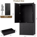 Armoire avec tringle à vêtements et tiroirs, placard de rangement haut en bois à 2 portes pour l'organisation de la chambre, finition naturelle