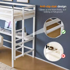 Lit mezzanine VINGLI avec bureau, lit superposé double en bois avec LED RVB pour adultes, 2 stations de charge sur garde-corps haut et bureau, support à lattes en bois, blanc
