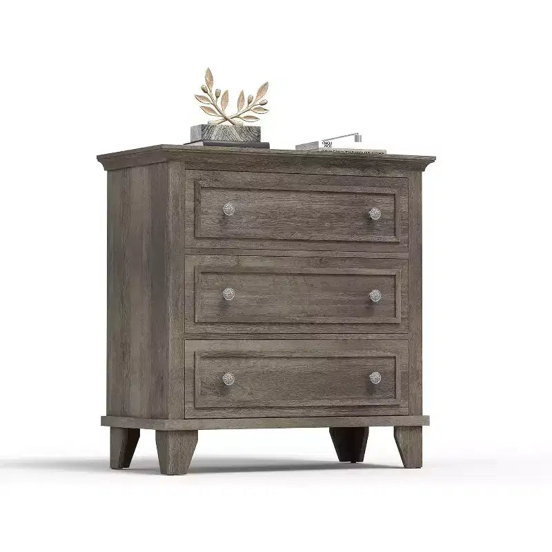 Commode moderne à 3 tiroirs, meuble compact en bois avec poignées métalliques robustes, rangement peu encombrant pour chambre, entrée, couloir