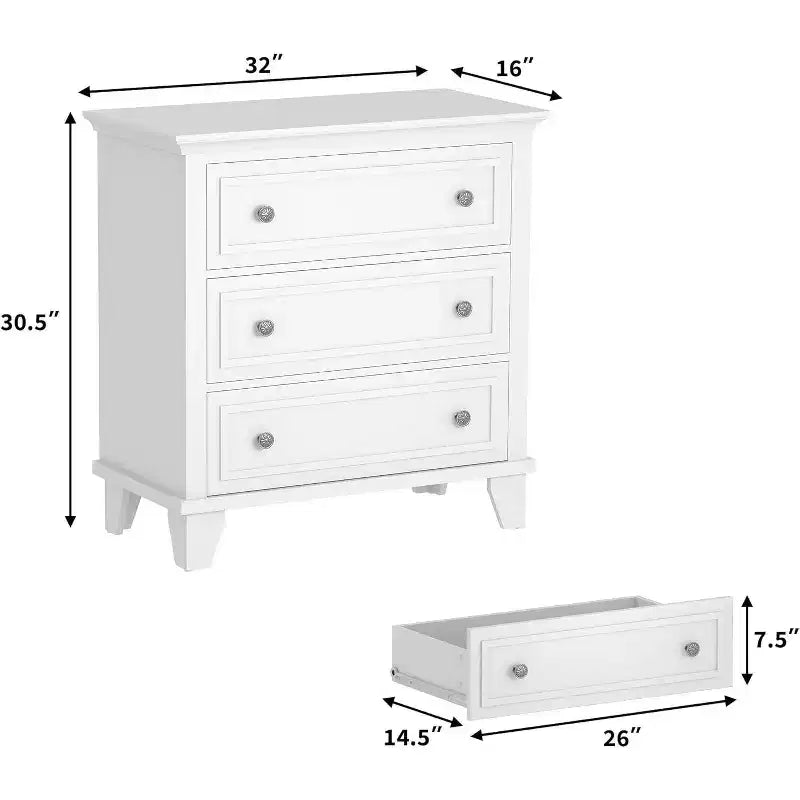 Commode moderne à 3 tiroirs, meuble compact en bois avec poignées métalliques robustes, rangement peu encombrant pour chambre, entrée, couloir