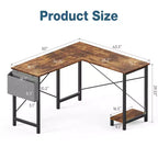 Bureau d'angle en L Okak 50 pouces avec étagère de rangement pour unité centrale, bureau d'ordinateur avec sac latéral pour bureau, salon, étude