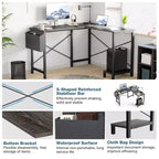 Bureau d'angle en L Okak 50 pouces avec étagère de rangement pour unité centrale, bureau d'ordinateur avec sac latéral pour bureau, salon, étude
