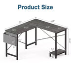 Bureau d'angle en L Okak 50 pouces avec étagère de rangement pour unité centrale, bureau d'ordinateur avec sac latéral pour bureau, salon, étude