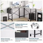 Bureau d'angle en L Okak 50 pouces avec étagère de rangement pour unité centrale, bureau d'ordinateur avec sac latéral pour bureau, salon, étude