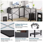 Bureau d'angle en L Okak 50 pouces avec étagère de rangement pour unité centrale, bureau d'ordinateur avec sac latéral pour bureau, salon, étude