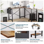 Bureau d'angle en L Okak 50 pouces avec étagère de rangement pour unité centrale, bureau d'ordinateur avec sac latéral pour bureau, salon, étude