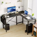 Okak 50IN L Shaped Computer Desk with CPU Storage Shelf, Corner Desk with Side Bag, Computer Desk for Office, Living Room, Study