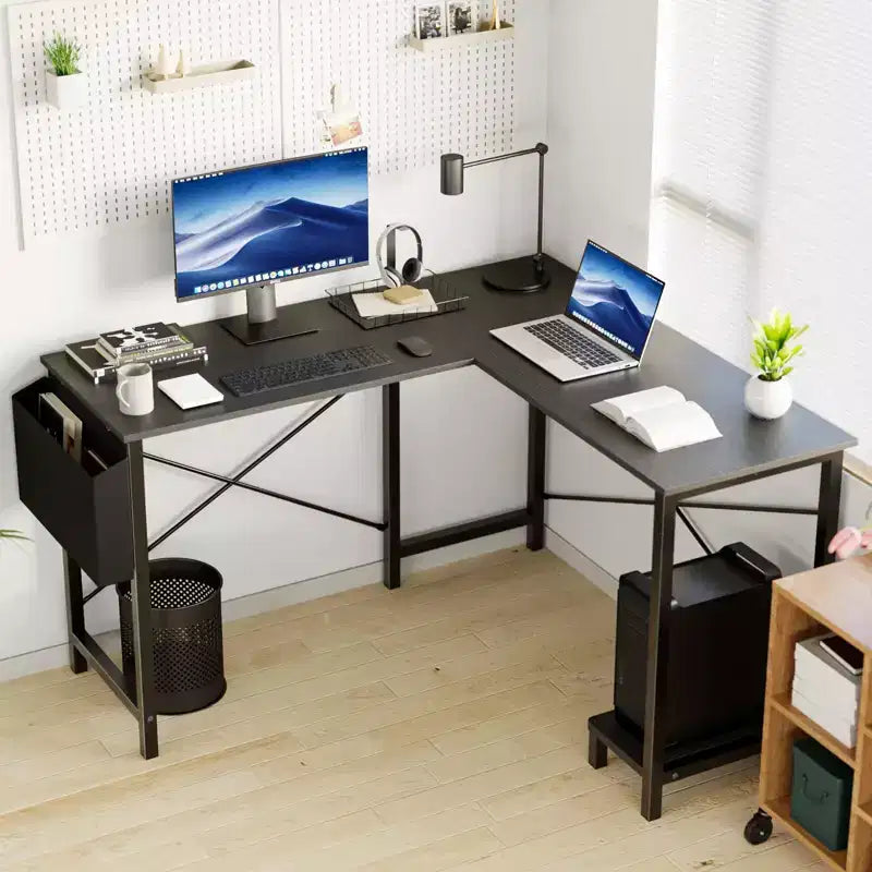 Okak 50IN L Shaped Computer Desk with CPU Storage Shelf, Corner Desk with Side Bag, Computer Desk for Office, Living Room, Study