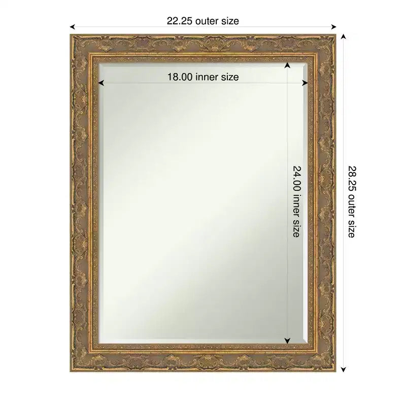 Miroir mural de salle de bain encadré Amanti Art Filigree à biseau d'un demi-pouce