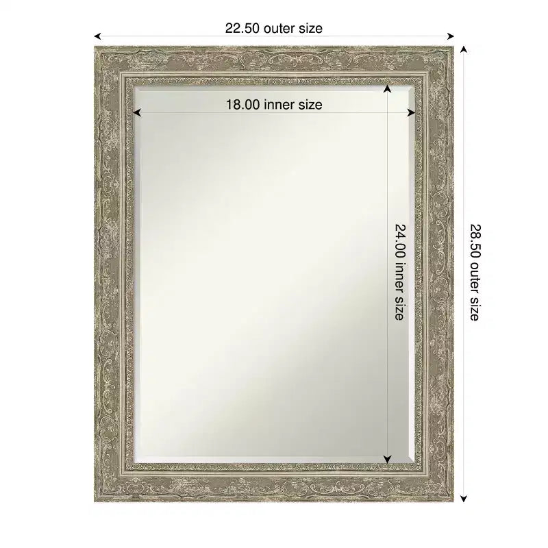 Miroir mural de salle de bain encadré Amanti Art Filigree à biseau d'un demi-pouce