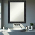 Miroir mural de salle de bain encadré Amanti Art Filigree à biseau d'un demi-pouce