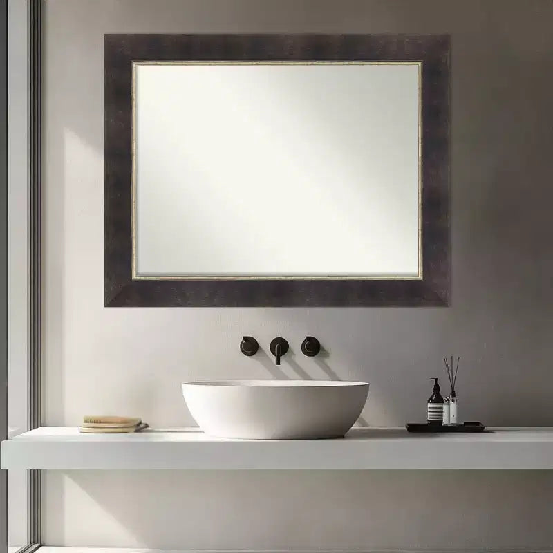 Miroir Mural de Salle de Bain Amanti Art Odin Bronze Antique en Bois sans Biseau