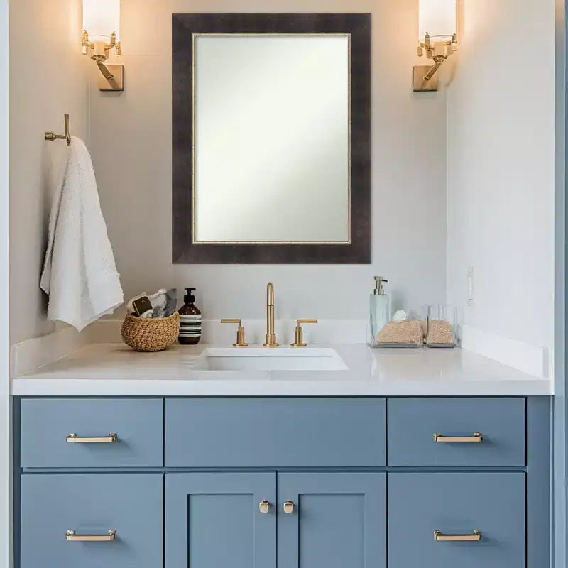 Miroir Mural de Salle de Bain Amanti Art Odin Bronze Antique en Bois sans Biseau